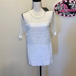 NWT Marisa Kenson white sheer lace & faux leather blouse